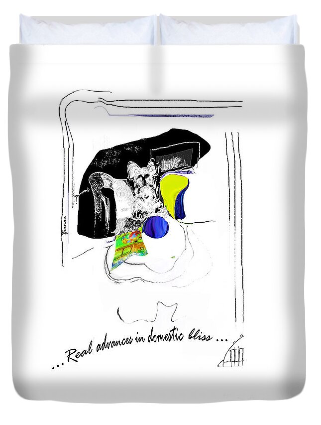 Dog Duvet Cover featuring the mixed media Real Advances in Domestic Bliss by Zsanan Studio
