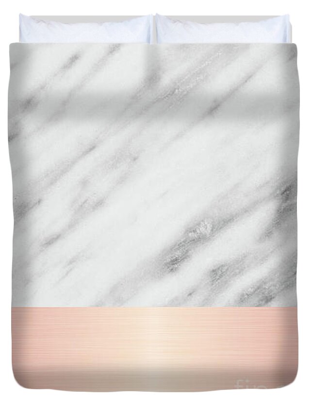 Marble Duvet Cover featuring the mixed media Real Italian Marble and Pink by Emanuela Carratoni
