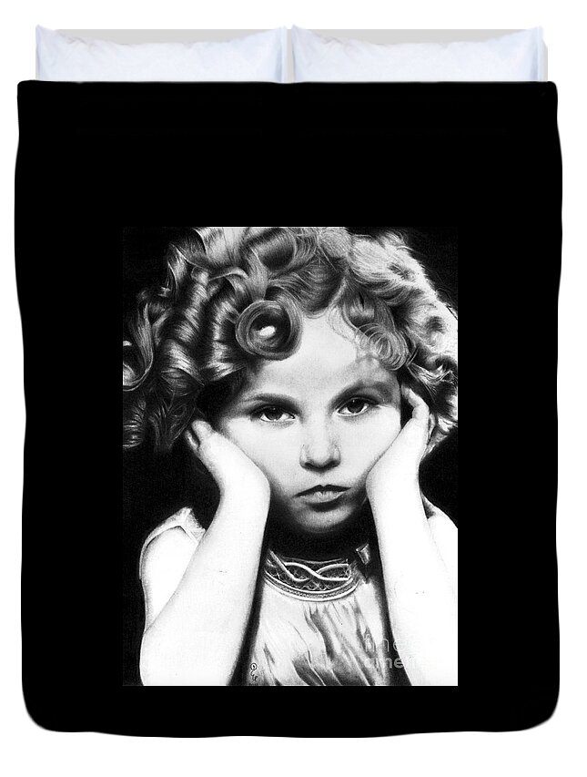  Science Fiction Duvet Cover featuring the drawing Realistic pencil drawing of Shirley Temple by DSE Graphics