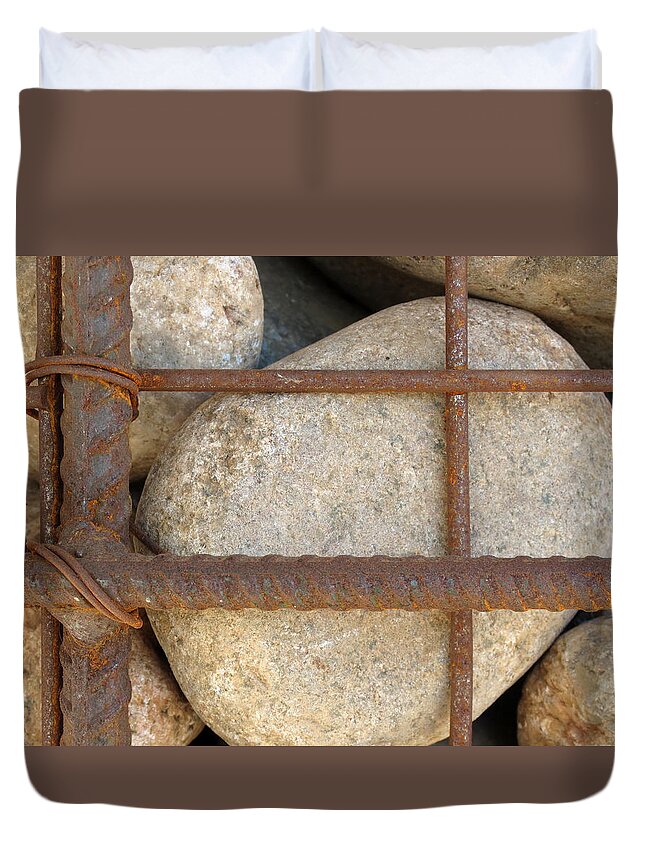 Metal Duvet Cover featuring the photograph Rebar and Rocks by Laurel Powell