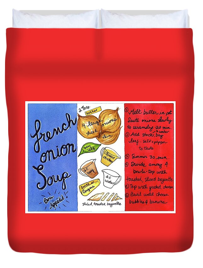 Illustration Duvet Cover featuring the painting Recipe French Onion Soup by Diane Fujimoto