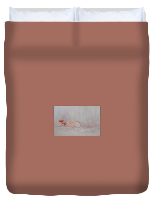 Reclining Nude Duvet Cover featuring the painting Reclining Nude 4 by David Ladmore