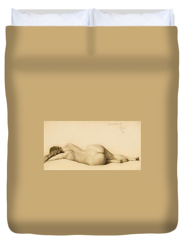 Kenyon Cox Duvet Cover featuring the drawing Reclining Nude by Kenyon Cox