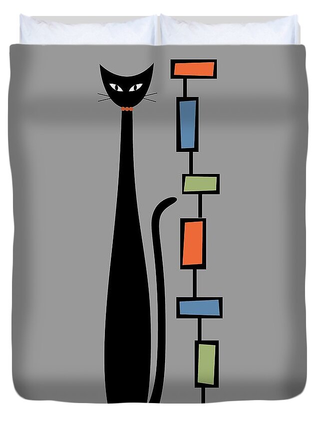  Duvet Cover featuring the digital art Rectangle Cat 2 on Gray by Donna Mibus