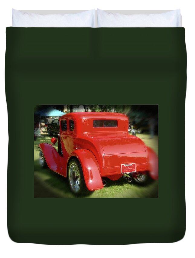 Red Duvet Cover featuring the digital art RED - many parts - HOT ROD by Gary Baird