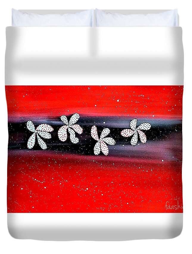 Flowers Duvet Cover featuring the painting Red and black by Faashie Sha