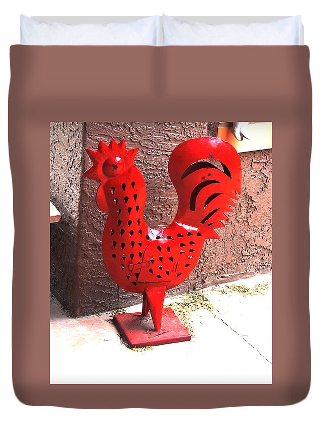 Animal Duvet Cover featuring the photograph Red And Black Rooster by Jay Milo