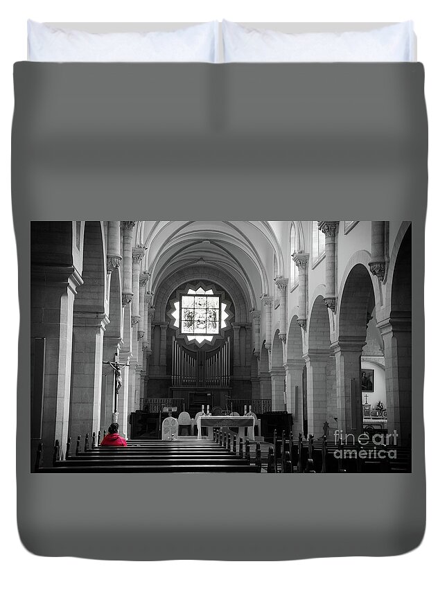 Red Duvet Cover featuring the photograph Red and Mono, Church of Bethlehem by Perry Rodriguez