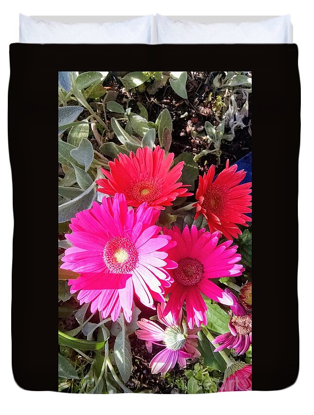 Floral Duvet Cover featuring the photograph Red and pink flowers by Steven Wills