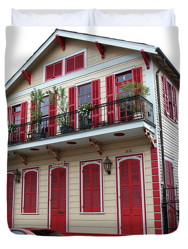 New Orleans Duvet Cover featuring the photograph Red and Tan House by Steven Spak