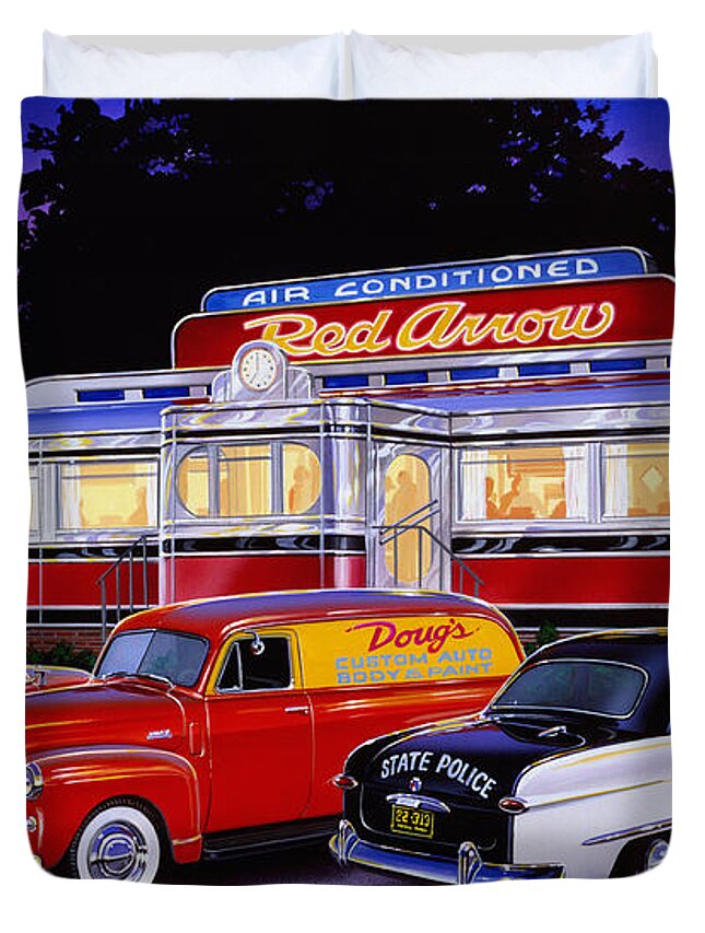 Old Style Duvet Cover featuring the photograph Red Arrow Diner by MGL Meiklejohn Graphics Licensing