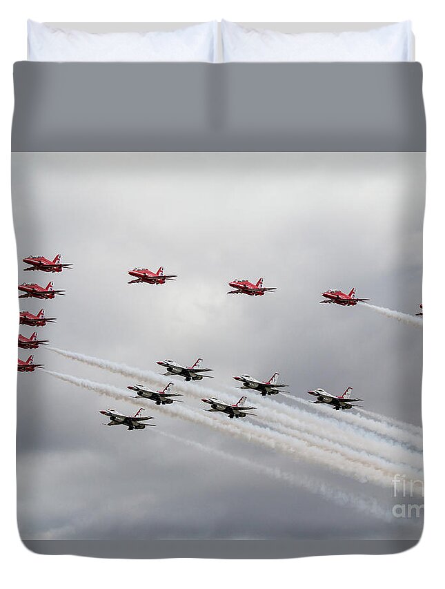 Red Arrows Duvet Cover featuring the digital art red Arrows with The Thunderbirds by Airpower Art