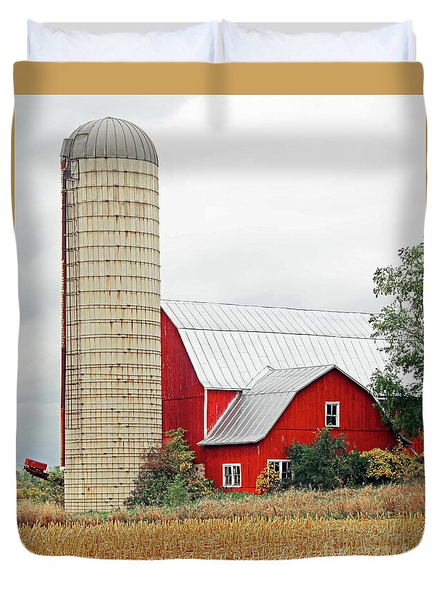 Red Barn Duvet Cover featuring the photograph Red Barn and Silo 4460 by Jack Schultz