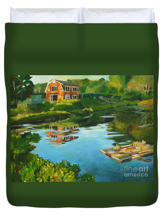 Gagnon Duvet Cover featuring the painting Red Barn in Kennebunkport ME by Claire Gagnon