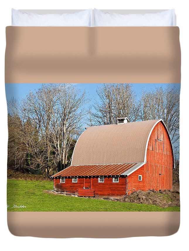 Architecture Duvet Cover featuring the photograph Red Barn by Jeff Goulden