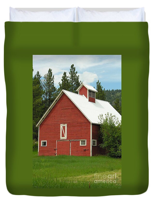 Red White Duvet Cover featuring the photograph Red Barn Montana by Diane Lesser