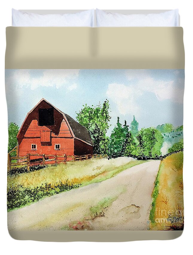 Barn Duvet Cover featuring the painting Red Barn Near Steamboat Springs by Tom Riggs