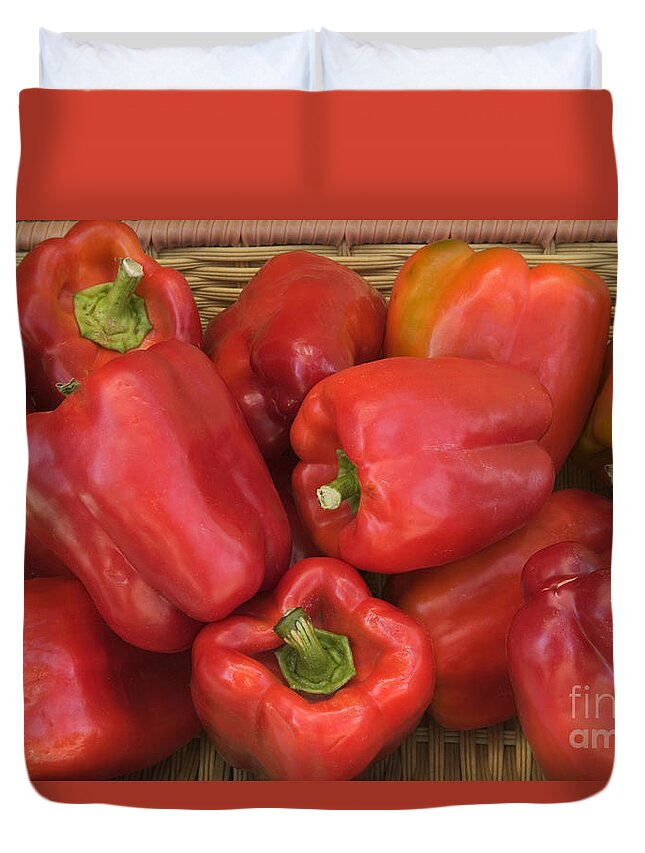 Pepper Duvet Cover featuring the photograph Red Bell Peppers by Inga Spence