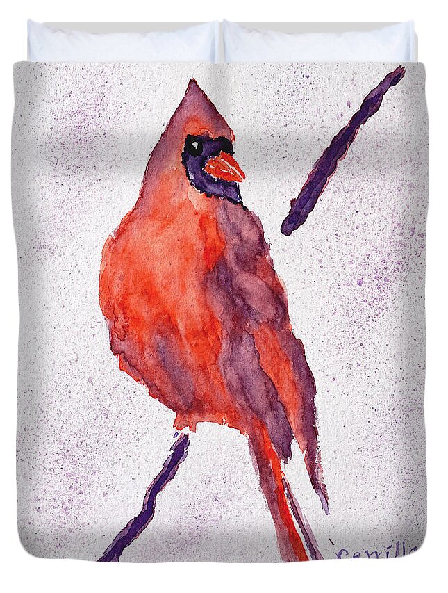 Red Bird Duvet Cover featuring the painting Red Bird by Ruben Carrillo