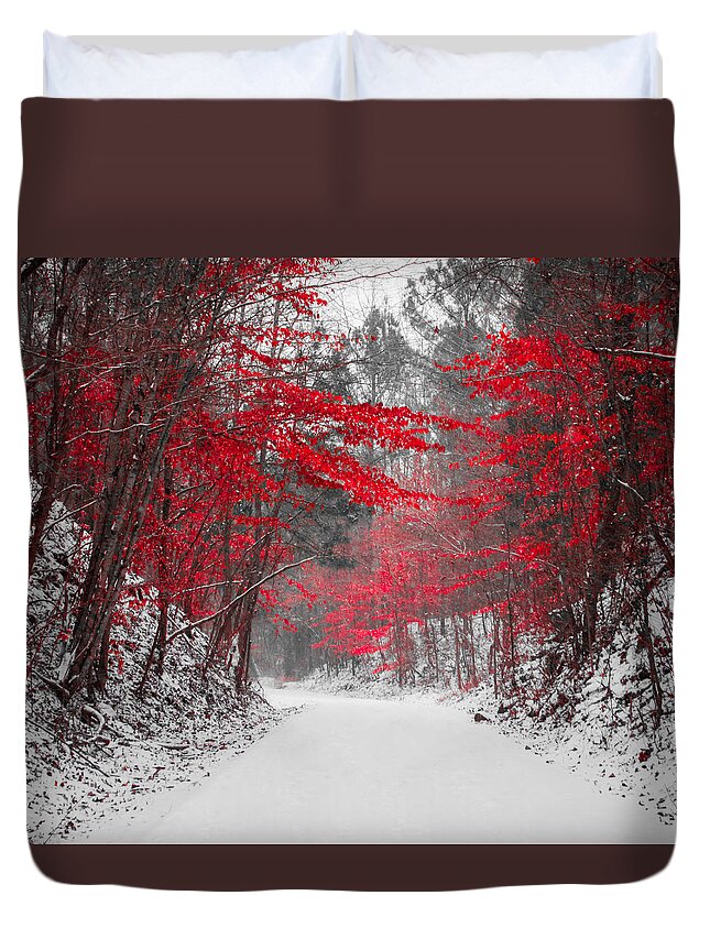 Red Blossoms Duvet Cover featuring the photograph Red Blossoms Horizontal by Parker Cunningham