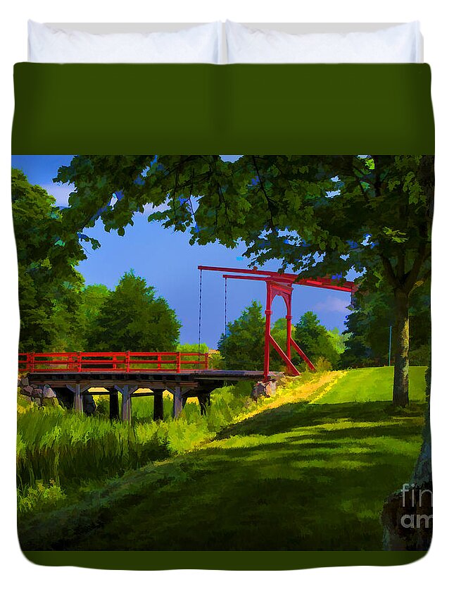 Sweden Parks Old Style Brisges Duvet Cover featuring the photograph Red Bridge by Rick Bragan