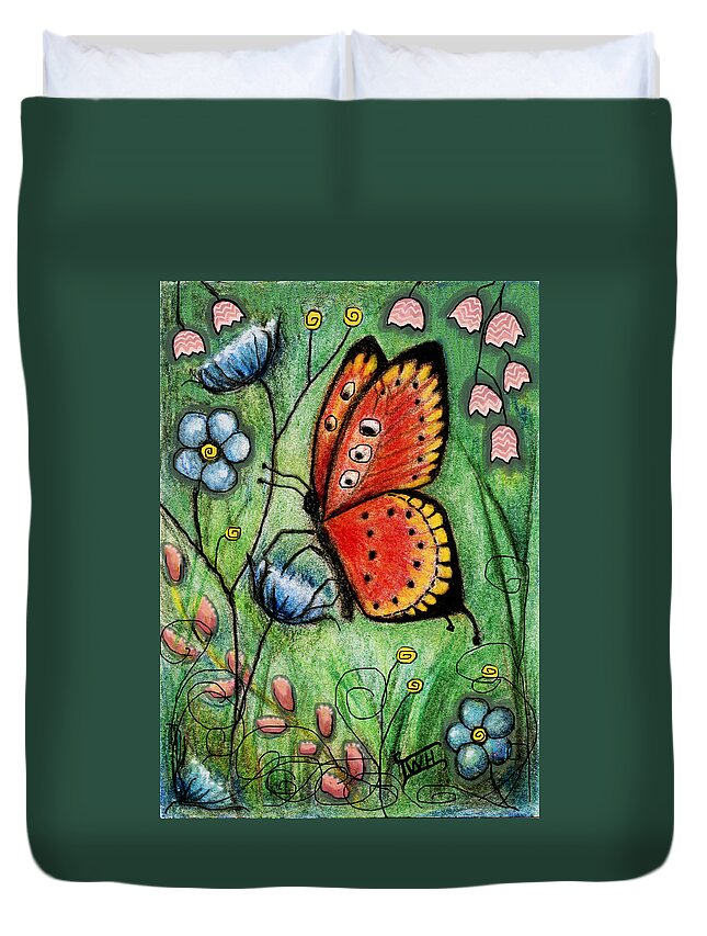 Butterflies Duvet Cover featuring the mixed media Red Butterfly by Terry Webb Harshman