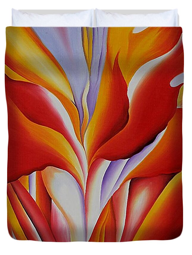 Red Duvet Cover featuring the painting Red Canna by Georgia OKeefe