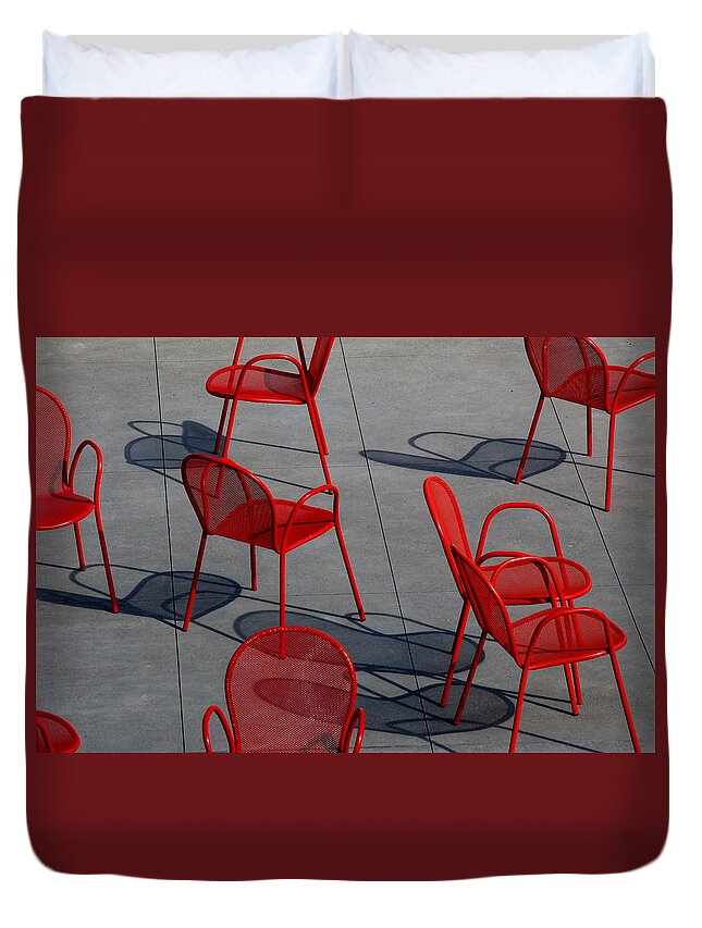 Urban Duvet Cover featuring the photograph Red Chairs by Stuart Allen
