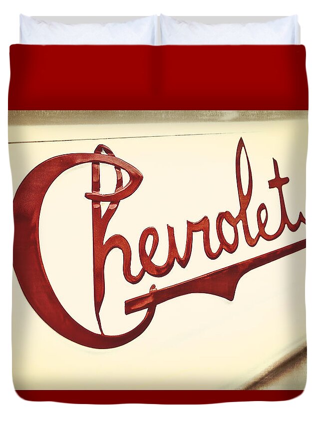 Chevrolet Duvet Cover featuring the photograph Red Chevy by Caitlyn Grasso