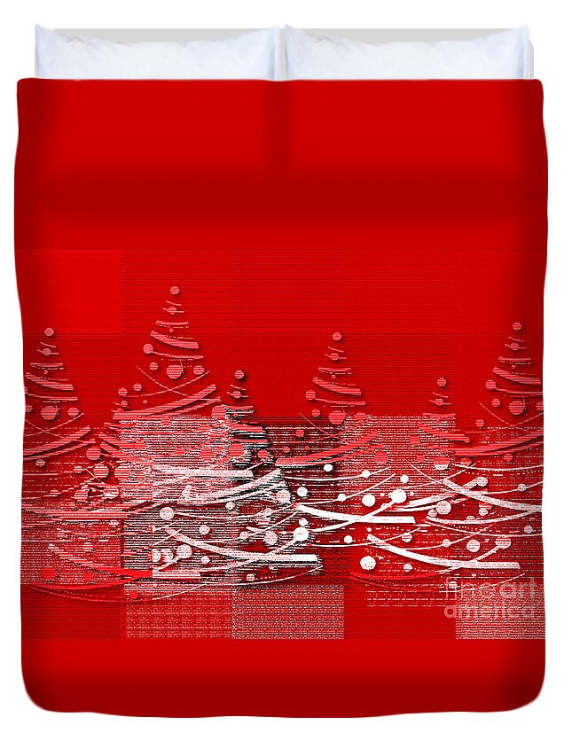 Red Duvet Cover featuring the digital art Red Christmas Trees by Aimelle Ml