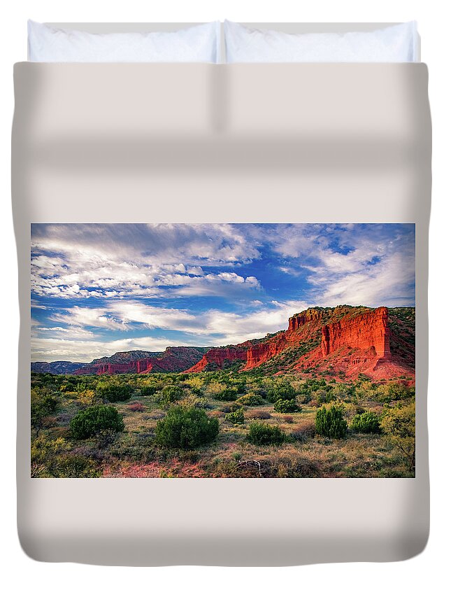 Canyon Duvet Cover featuring the photograph Red Cliffs of Caprock Canyon by Adam Reinhart