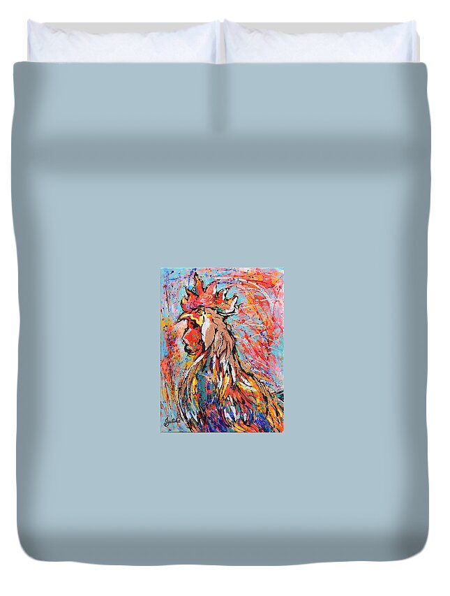 Rooster Duvet Cover featuring the painting Red Crown Rooster by Jyotika Shroff