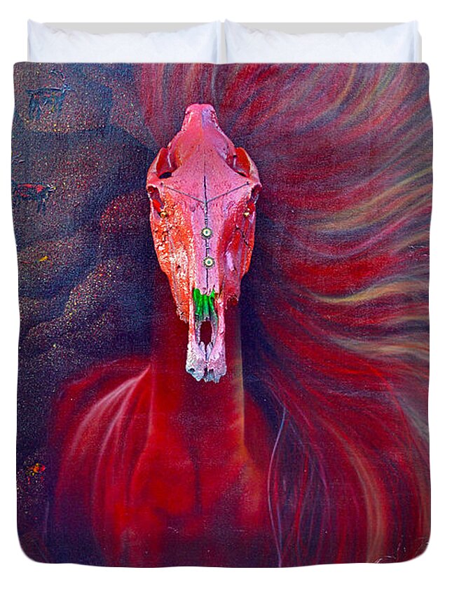 Horse Art Duvet Cover featuring the painting Red Diablo Equine by Mayhem Mediums