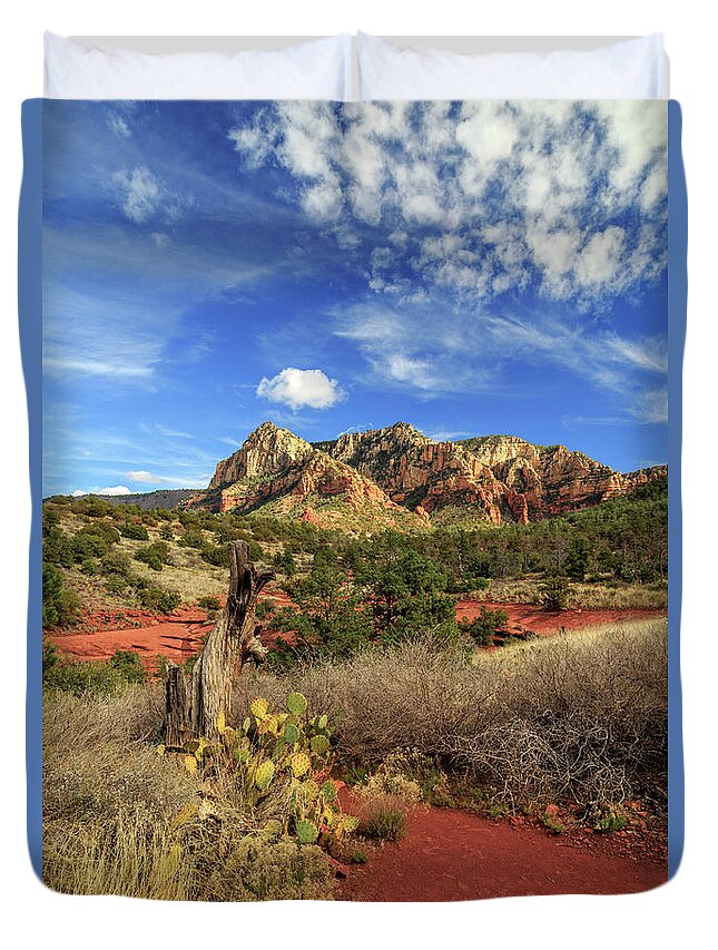 Cactus Duvet Cover featuring the photograph Red Dirt And Cactus In Sedona by James Eddy