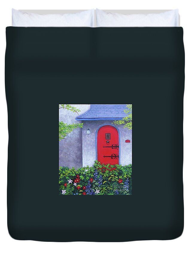 Door Duvet Cover featuring the painting Red Door by Anne Marie Brown