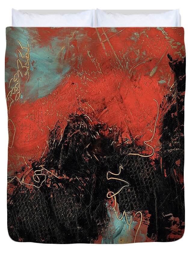 Abstract Duvet Cover featuring the painting Red Dragon 4 by Marcy Brennan