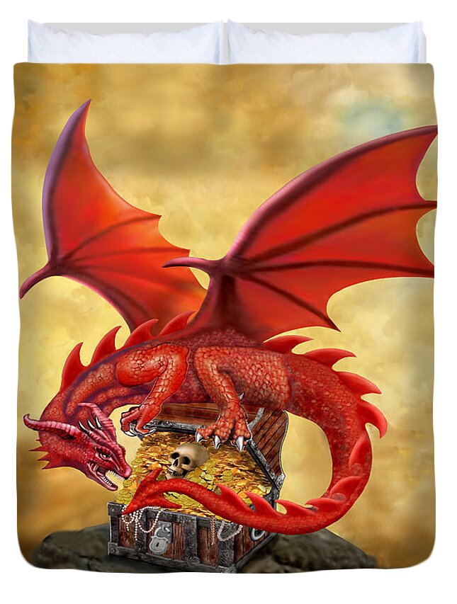 tiggeri Uenighed mode Red Dragon's Treasure Chest Duvet Cover by Glenn Holbrook - Pixels