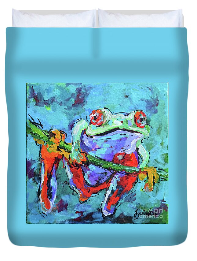  Duvet Cover featuring the painting Red-eyed Tree Frog lll by Jyotika Shroff