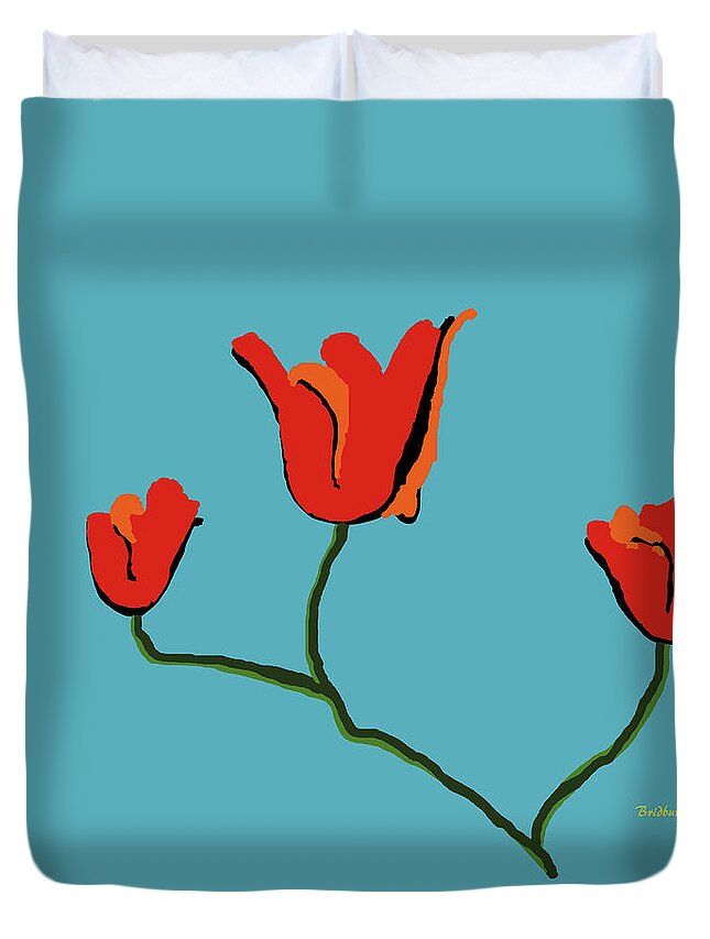 Postmodernism Duvet Cover featuring the digital art Red Flowers by David Bridburg
