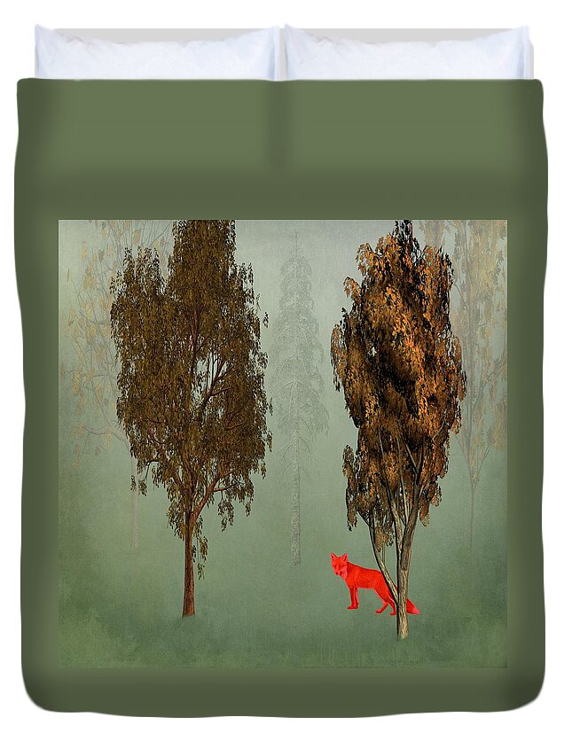 Red Duvet Cover featuring the photograph Red Fox Forest by Movie Poster Prints