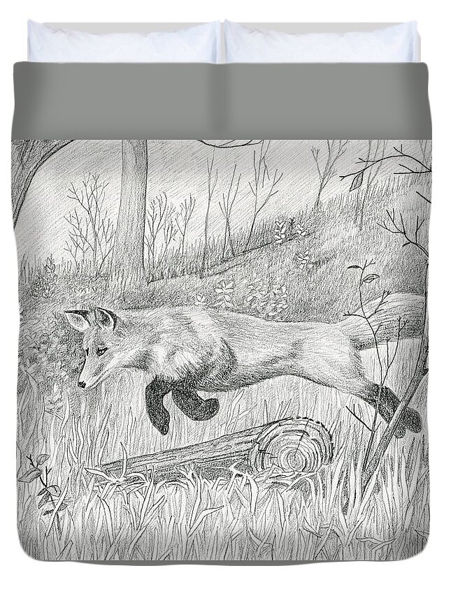Animal Duvet Cover featuring the drawing Red Fox by Harry Moulton