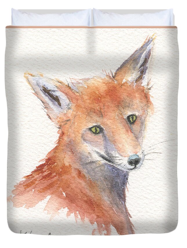 Fox Duvet Cover featuring the painting Red Fox Portrait by Marsha Karle