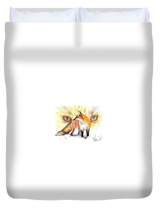 Fox Duvet Cover featuring the drawing Red Fox by Scarlett Royale