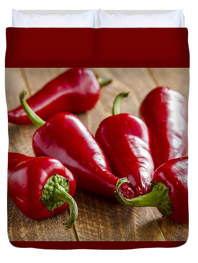 Agriculture Duvet Cover featuring the photograph Red Fresno Peppers by Teri Virbickis