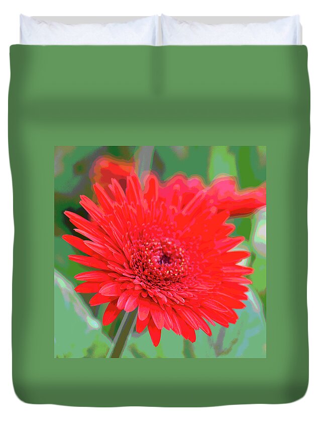 Photograph Duvet Cover featuring the photograph Red Gerbera Posterized by Suzanne Gaff