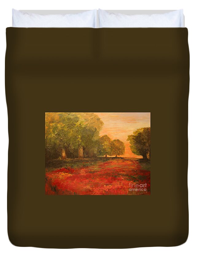 Landscape Duvet Cover featuring the painting Red Glow in the Meadow by Julie Lueders 