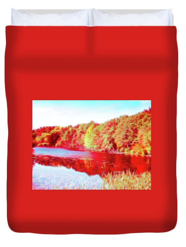 Durhand Eastman Park Duvet Cover featuring the photograph Red Glow Reflecting Trees by Aimee L Maher ALM GALLERY