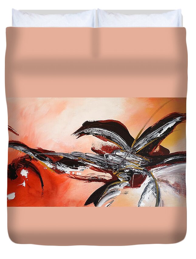 Abstract Duvet Cover featuring the painting Red Ikebana by Theresa Marie Johnson