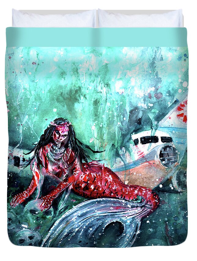 Into Deep Duvet Cover featuring the painting Red Jean by Miki De Goodaboom