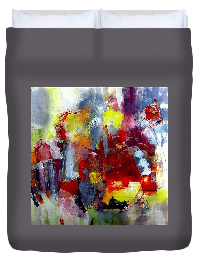 Katie Black Duvet Cover featuring the painting Red light by Katie Black